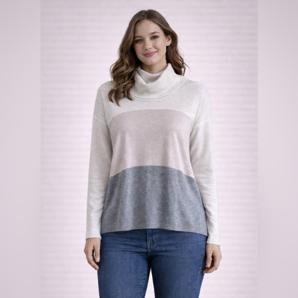 Colorblock Cowl Turtleneck Sweater